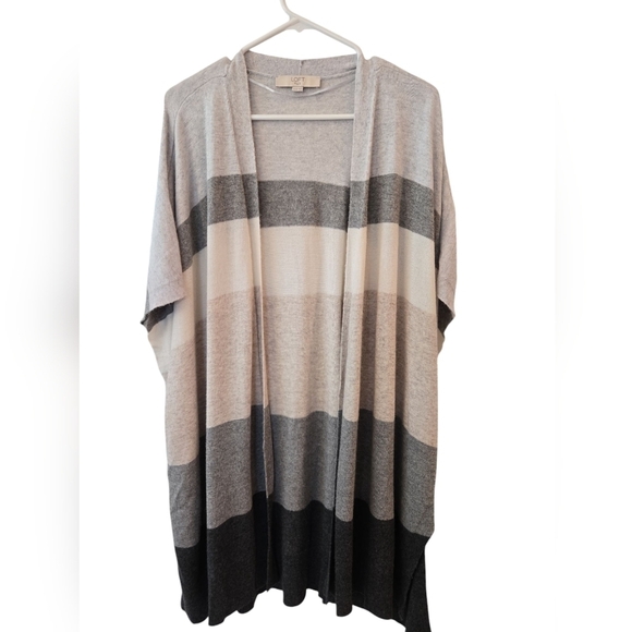 LOFT PLUS LONG LINED STRIPED OPEN FRONT PONCHO CARDIGAN. SIZE 16/18. - Picture 1 of 6